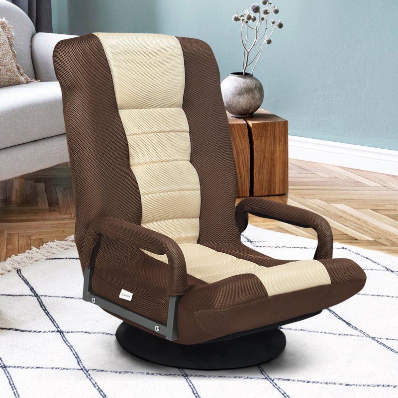 Chaise de plancher pivotante pliable à 360 degrés avec dossier réglable, Brun / beige