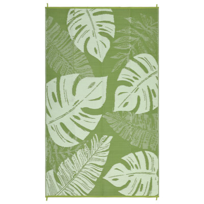 Outdoor Large Area Rug – Waterproof, Mark Resistant, Reversible Plastic Straw Mat – Modern Leaves Design, Portable Picnic Carpet