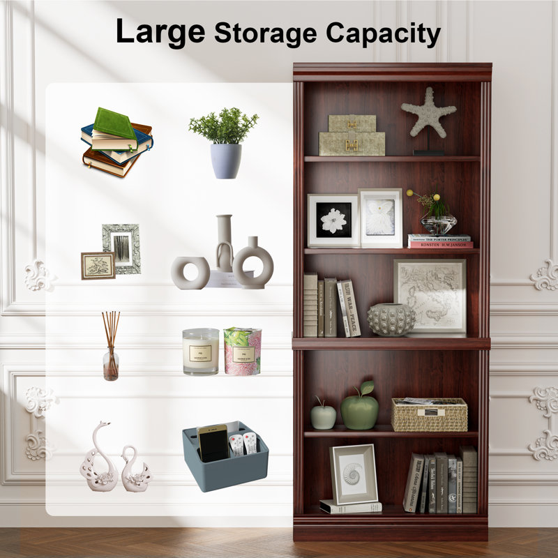 Chyenna 71.25'' H Bookcase With 5 Display Storage Shelves, Red