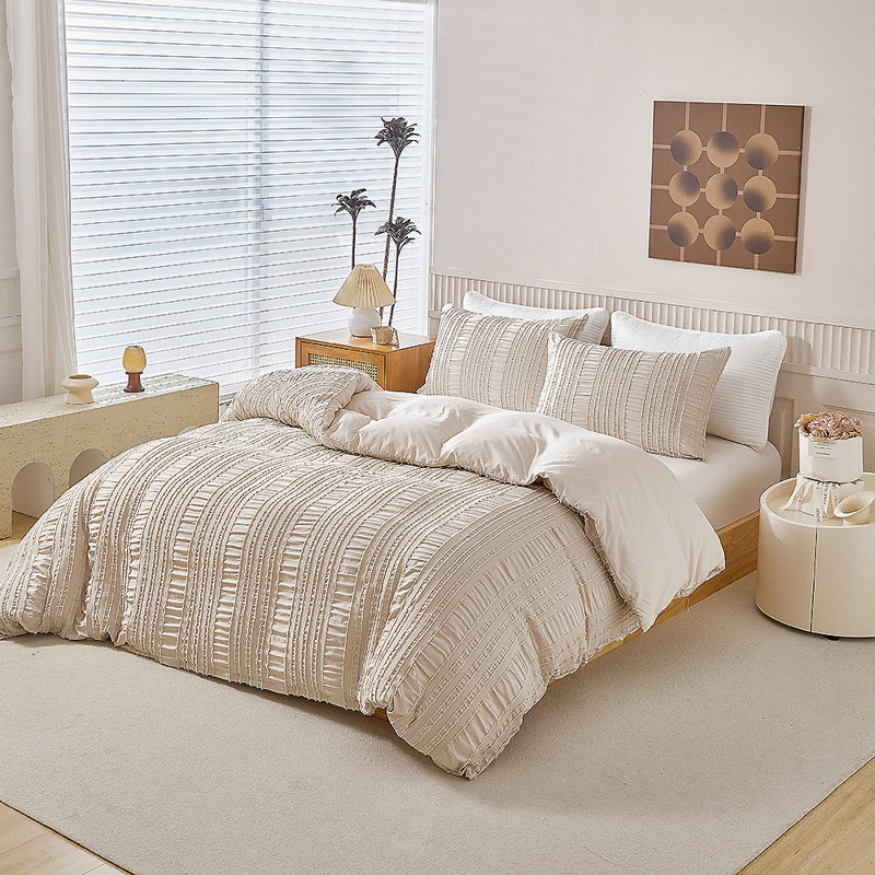 Ensemble de housse de couette en polyester W-JHZZS, Housse de couette grand et 2 taies d'oreiller, Brun