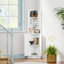 67 Inch White Tall Corner Storage Cabinet, Freestanding Narrow Corner Cabinet with Adjustable Open Shelves & Double Door Closed Storage