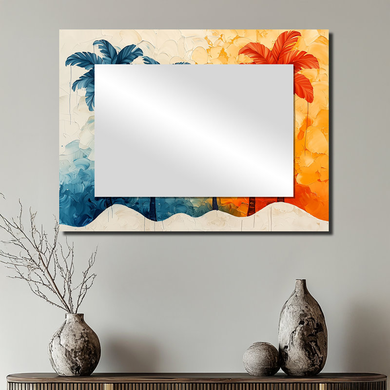 Desert Blossom Of Sunrise Colors Plam Trees II - Traditional Mirror Wall Decor - Printed On Metal, 24" x 32"