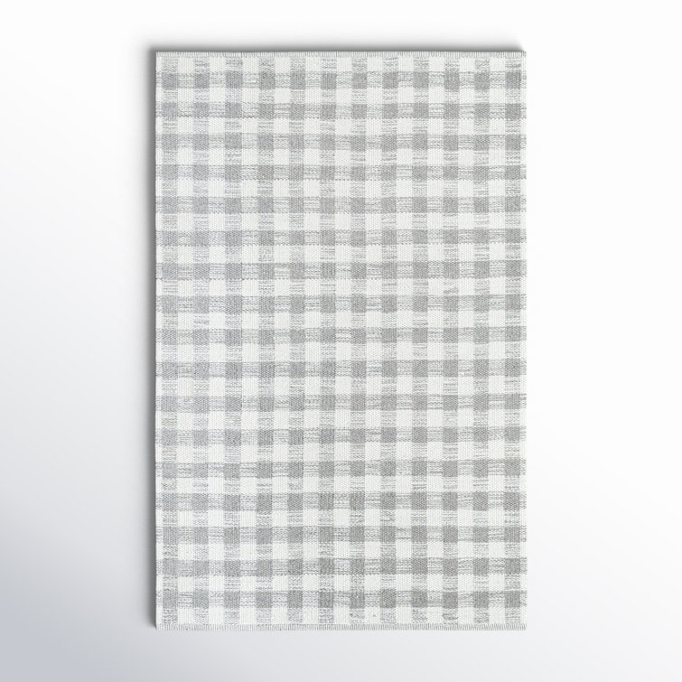 Lavande Plaid Wool Area Rug in Gray/White/Light Gray
