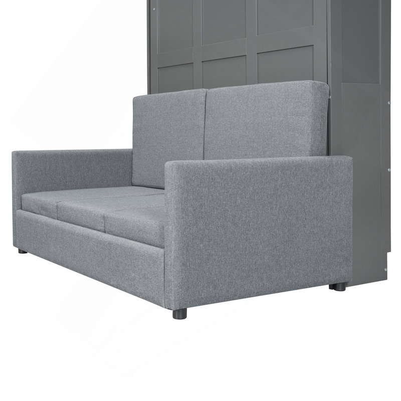 Lit escamotable double pleine grandeur avec coussin, Gris