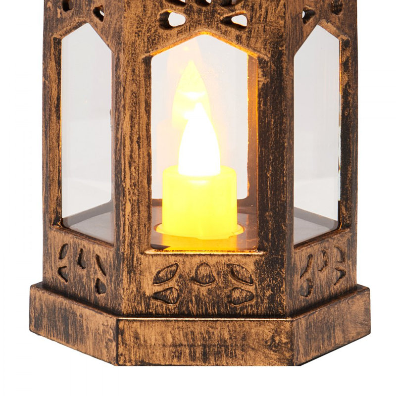 Decorative Candle Lantern, LED Electric Flameless Candle, Plastic LED Holder with Glass, Wall Hanging Indoor Porch Lanterns for Wedding Table Party Farmhouse Indoor Decor, Bronze