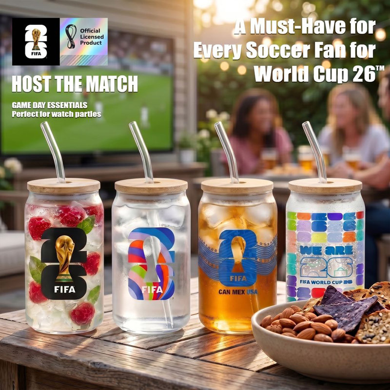 Ensemble de 8 verres à whisky / pinte de la Fifa - 16 oz assortis de motifs de soccer - ensemble de collection officiel
