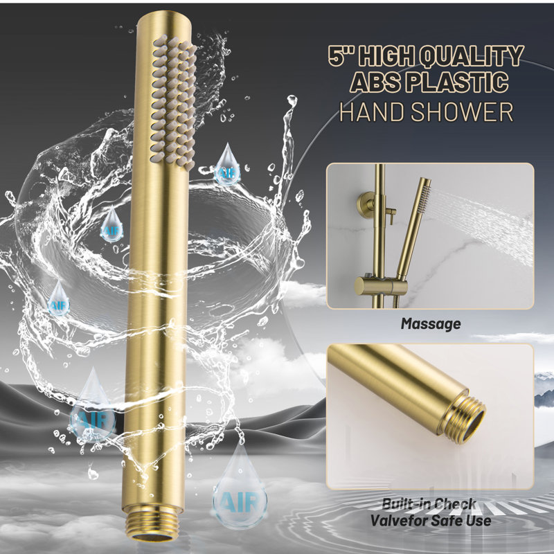 Brushed Gold Adjustable Rain Shower System with Handheld