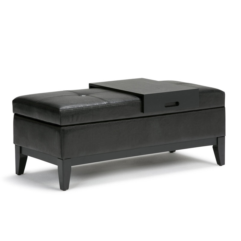 Oregon 42"W Upholstered Vegan Leather Contemporary Rectangular Lift-Up Storage Ottoman Bench with Tray and Hidden Storage