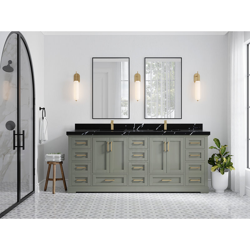 Esin 84'' Double Bathroom Vanity with Top, Calacatta Black