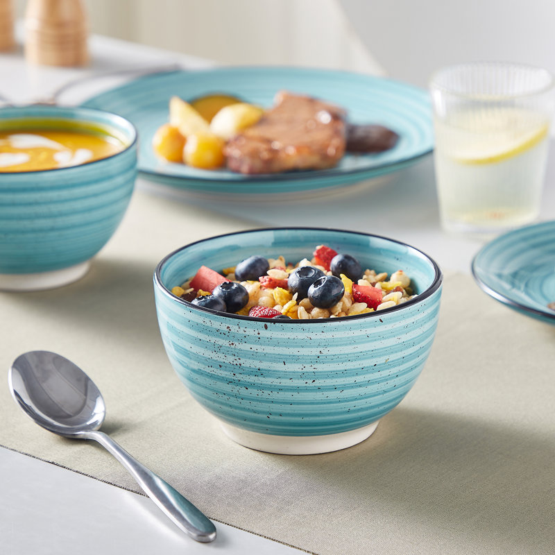 Piece Handmade Stoneware Dinnerware Set - Service for 6, Blue