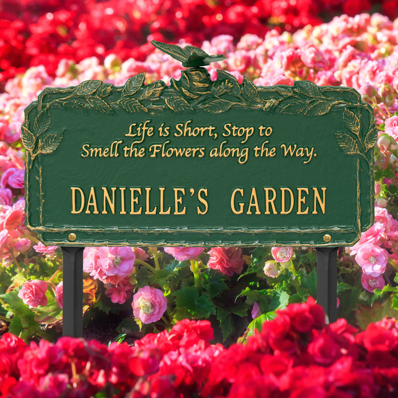Butterfly Rose Quote Personalized Garden Sign, Green/Gold, Yes