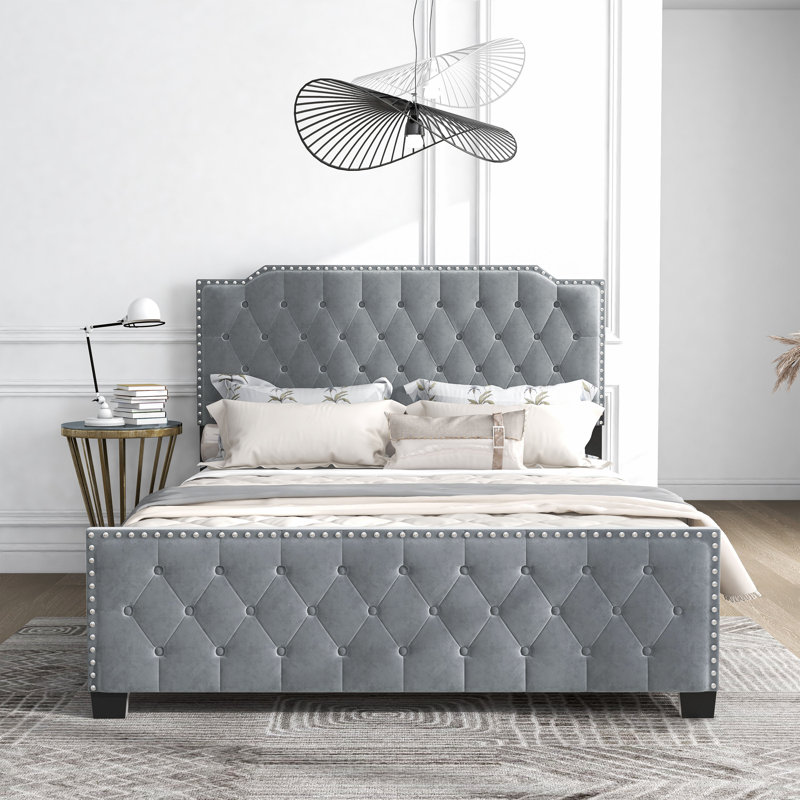 Geikeline Upholstered Standard Bed, Gray, Queen