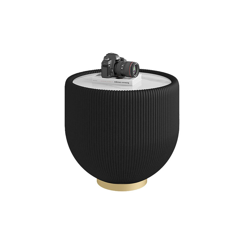 Modern Round Marble Pattern Tabletop Leather Edge Sofa End Table With Metal Base,Luxurious Side Table For Home Decor Living Room