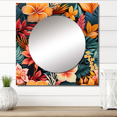 Motif botanique de la jungle ludique multicolore - miroir carré bohémien et éclectique pour décoration murale