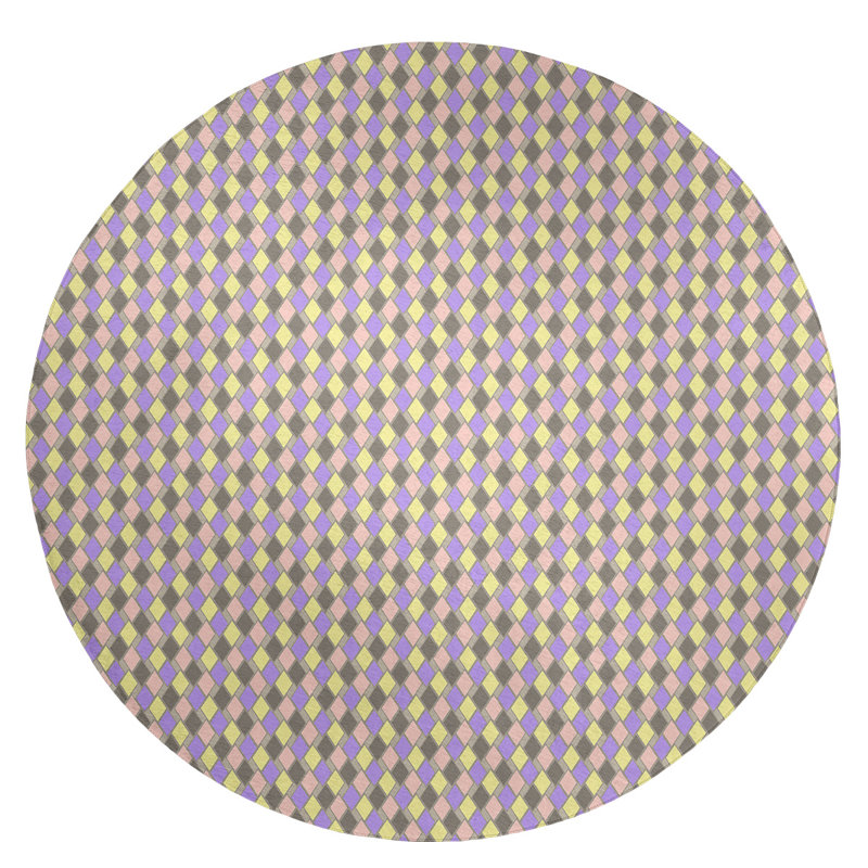 Tapis de diamants orchidée/jaune rétro, Rond 5 pi
