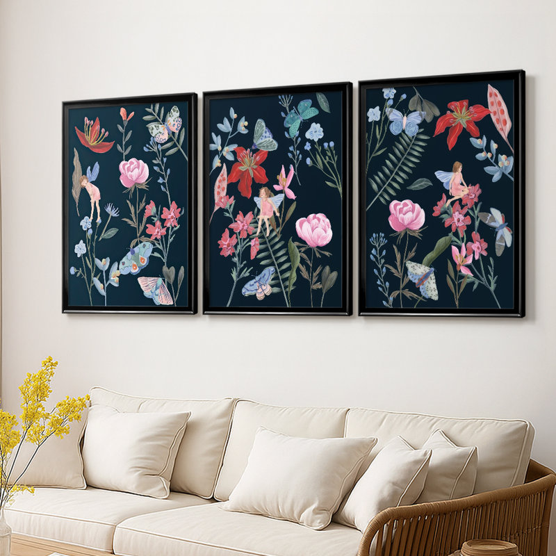 A Fairy Tale IV  -Custom Framed  Wrapped Gallery Canvas - 3 Pieces, 21" H x 30" W, Black