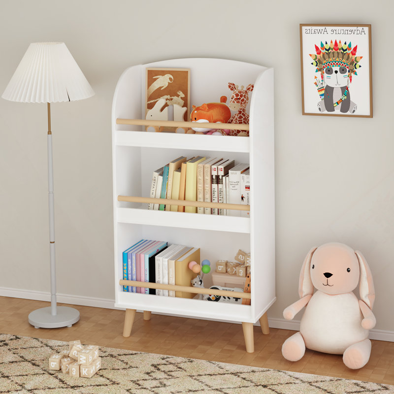 Bibliothèque pour enfants, bibliothèque à 3 niveaux, organisateur de livres, armoire de rangement pour jouets, blanc