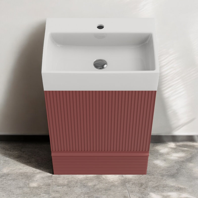 Ensemble de meuble-lavabo simple rayé 20 po avec lavabo en céramique, assemblage requis, Rouge