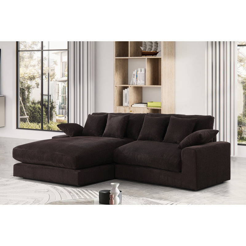 Chaise mystique en velours côtelé chocolat foncé avec 6 coussins douillets et texture douce réversible avec coussins décoratifs spacieux