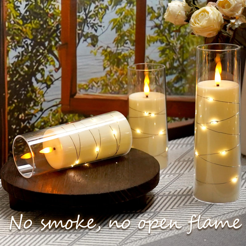 Bougies sans flamme à DEL avec minuterie, 9 pièces de bougies sans flamme scintillantes, créant une atmosphère romantique et une décoration intérieure, coque en acrylique stable avec chaîne d'étoiles intégrée