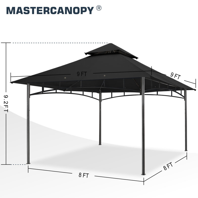 Black Steel Patio Gazebo with Polyester Roof, 9x9 ft