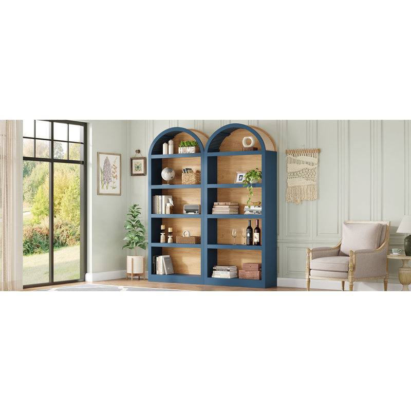 Armoire de rangement autoportante bicolore avec plateau arqué en tissu, Bleu