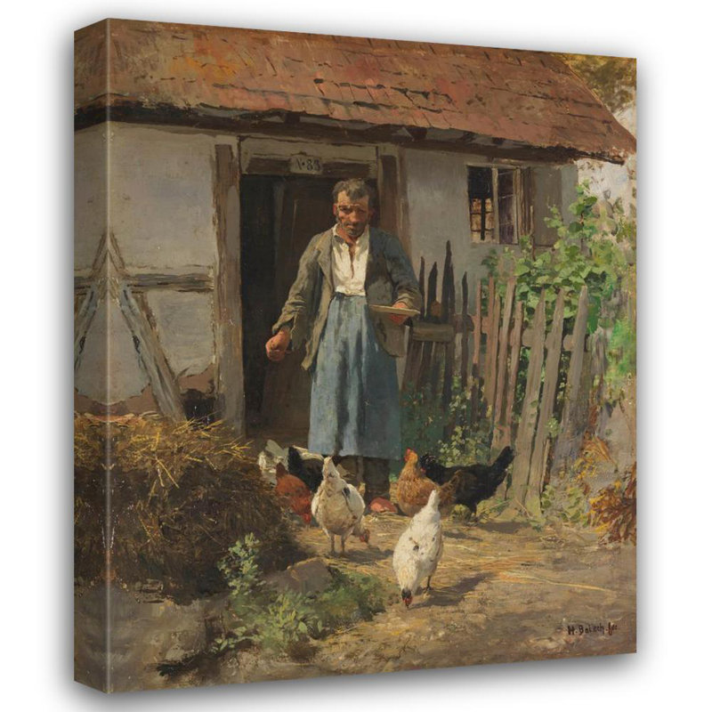 "Nourrir les poulets" par Hermann Baisch - Toile tendue avec châssis, H 24 po x l 17 po