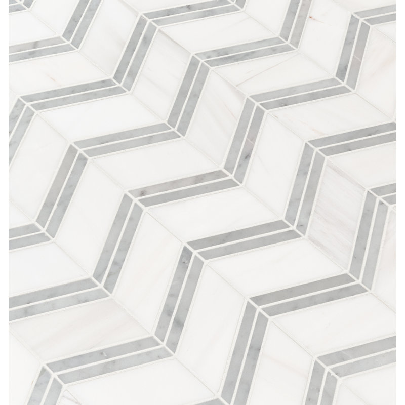 Calabria Frost Chevron 12 in. x 12 in. Polished Marble Mosaic Floor and Wall Tile