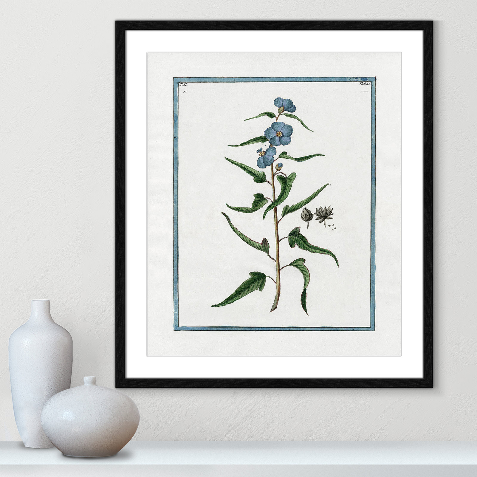 Colombe "Shabby Elegance Botanical I" Print, 21.5" W x 25.5" H, Black Framed