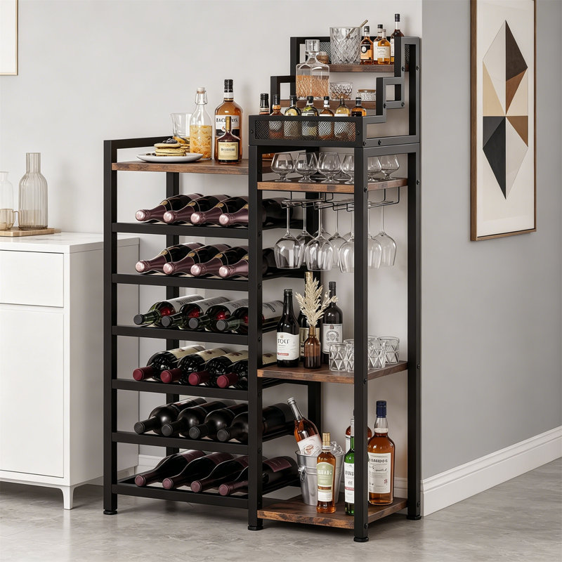 Wine Bottle & Glass Rack Black,Brown