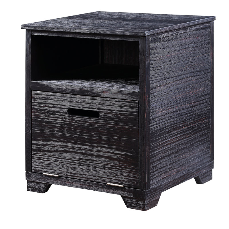 Table de bout rectangulaire noire antique avec plateau ouvert et abattant sécuritaire, placage en bois de pin, largeur de 20 pouces offrant un rangement en douceur