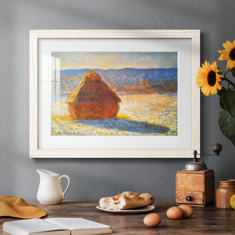 " Haystacks In Snow By Monet " by Monet, 26" H x 38" W x 1.5" D, White