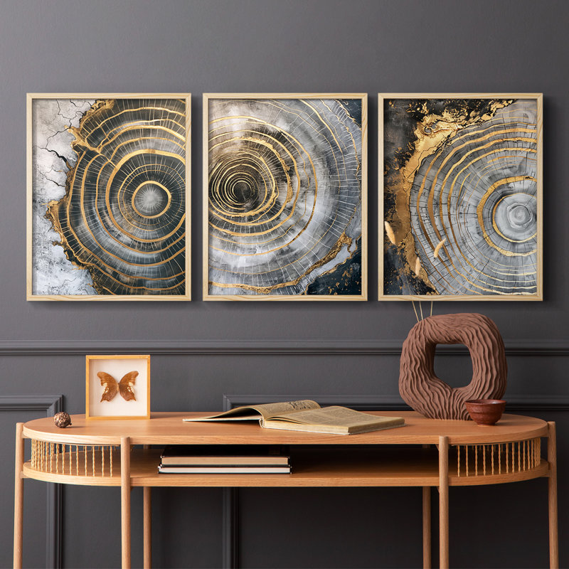 Abstract  Series  XCII  -Set Of 3 Framed Giclee Prints -Ready to Hang, Natural Framed, 10" H x 8" W