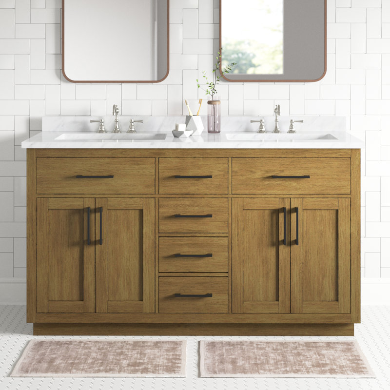 Athea 60'' Almond Latte Double Sink Bathroom Vanity with Marble Top