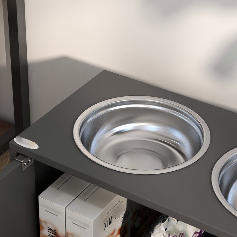 Armoire surélevée pour bols pour chien avec rangement, station d'alimentation, bols à nourriture gris de 44 L, gris, support