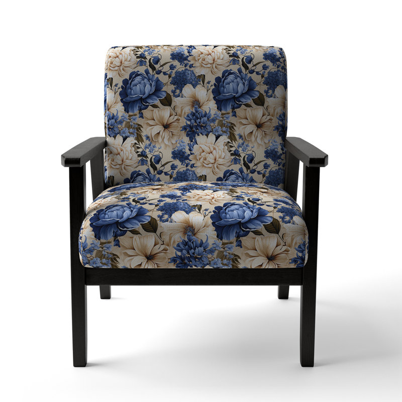 Chaise d'appoint florale Cobalt, Motif victorien des fleurs bleues de la Renaissanc