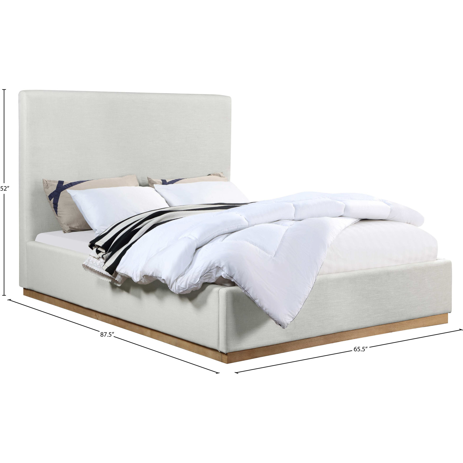 Citori Upholstered Panel Bed, Queen, Cream Linen Textured Fabric