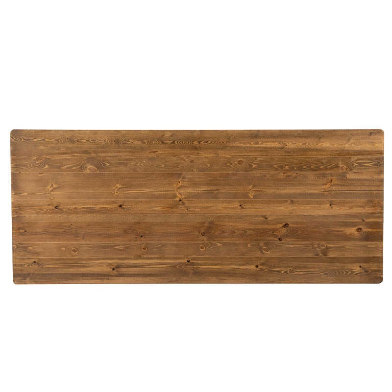 Rustic Brown Solid Pine Rectangular Dining Table with Foldable X-Shaped Legs