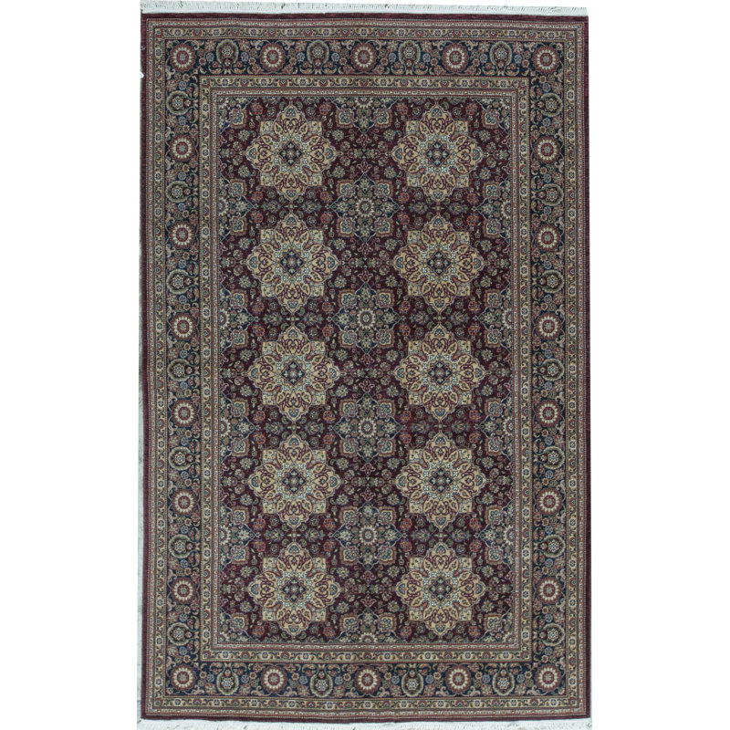Tapis rouge et gris noué à la main de haute qualité