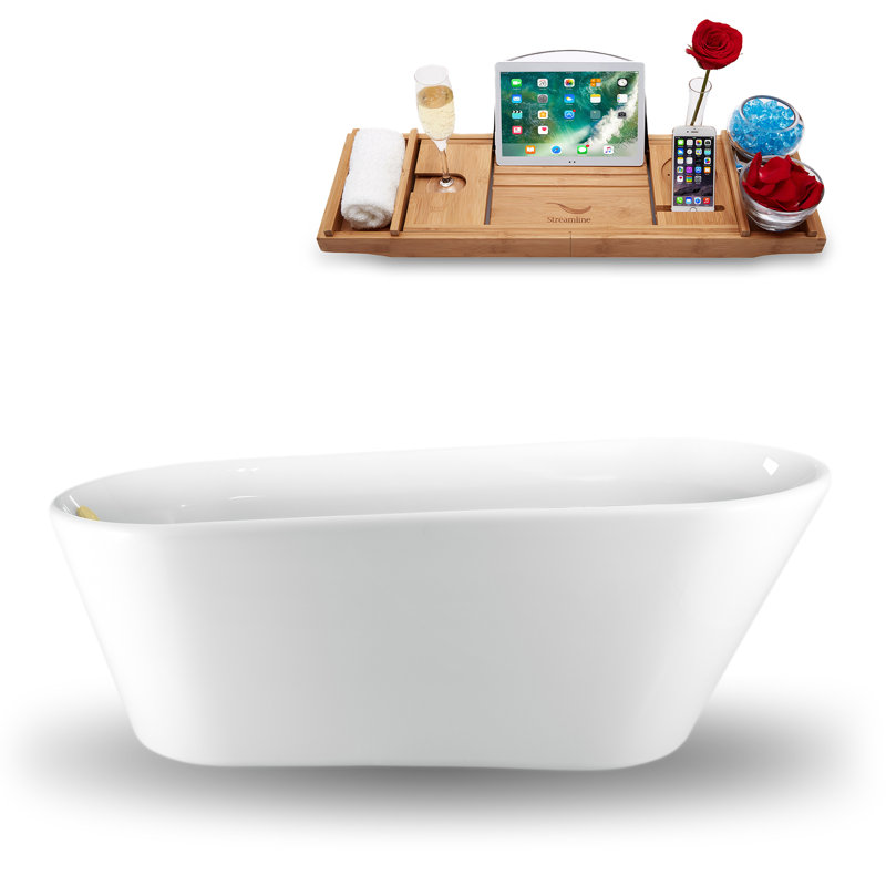 65" x 30" Freestanding Soaking Acrylic Bathtub, Polished Brass