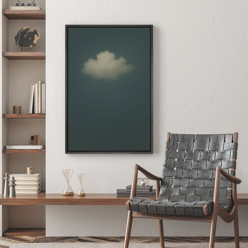Art mural sur toile encadré à nuage unique sur ciel foncé - Atmosphère minimaliste surréelle pour le bureau ou le vestibule - Décoration moderne