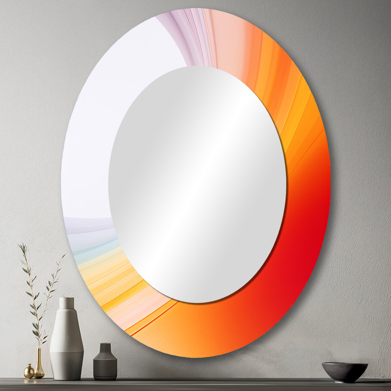 Orange Spectral Slice II - Orange Modern Oval Wall Mirror, 43" H x 33" W