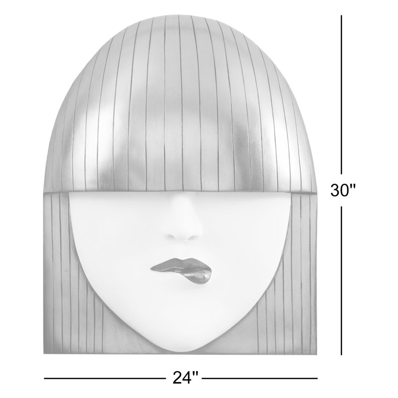 Décoration murale mode visages, Blanc / feuille d'argent