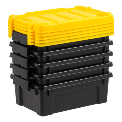 IRIS 12 Qt./3 Gal. Heavy-duty Stackable Storage Tote in Black with Yellow Lid