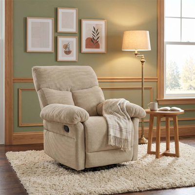 Fauteuil inclinable, pivotant, moderne et rembourré avec tissu texturé pour salon et chambre de bébé