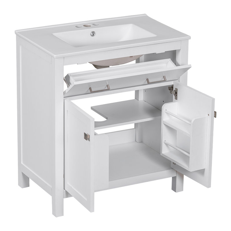 Meuble-lavabo de 30 pouces avec lavabo en céramique, Blanc