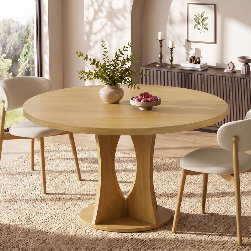 47.2-inch Round Dining Table, Kitchen Table for 4-6, Farmhouse Circle Dining Room Table, Space Saving Wood Kitchen & Dining Room Furniture, Oak