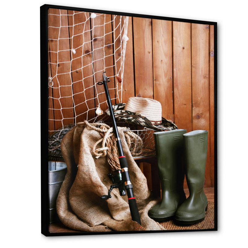 " Ready For Fishing ", 32" H x 24" W x 1" D, Black Floater Framed