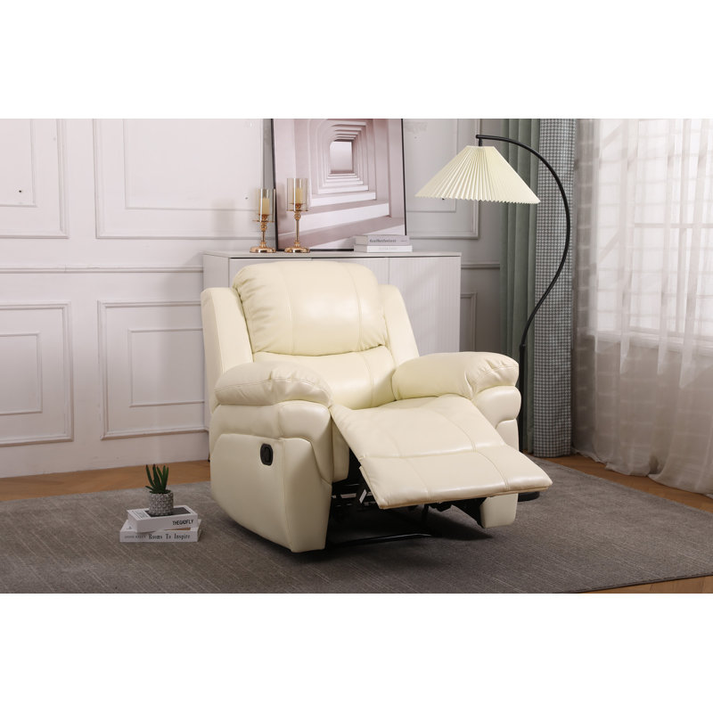 Kaneb 97cm Wide Faux Leather Standard Recliner, Cream Faux Leather