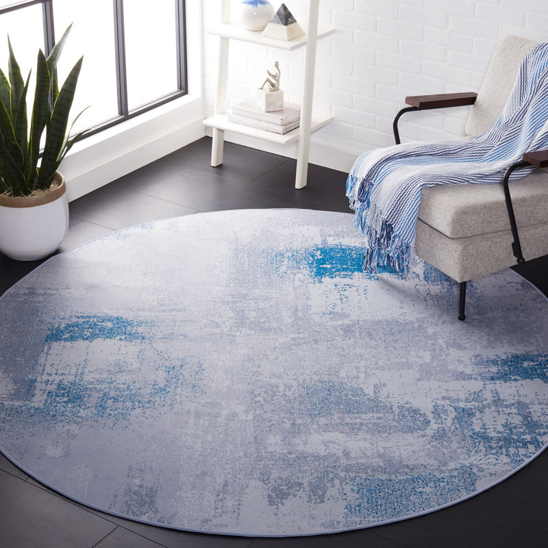 Tacoma 48" Square Blue Abstract Washable Rug